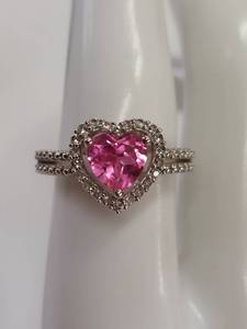 lot 90R image: Sterling Silver Heart Pink Gemstone Ring 925