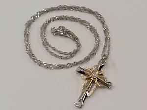 lot 93R image: Diamond Sterling Two-Tone Silver and Gold Cross Pendant Necklace