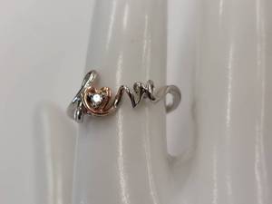 lot 96R image: 10K Rose Gold & Sterling Silver Love Ring Set with Diamond Size 8.5