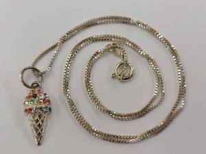lot 158R image: 925 Sterling Silver Multi Color Stone Ice Cream Pendant Necklace