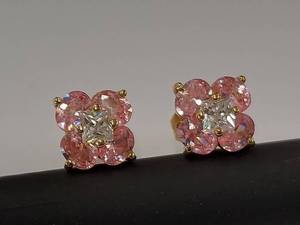lot 172R image: Gold-Tone Pink Crystal Stud Earrings