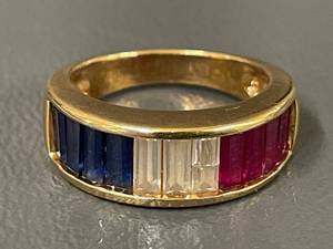 lot 180R image: Gold-tone Sterling Silver Band Ring with Baguette Stones