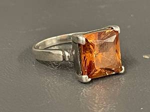 lot 202R image: Sterling Silver Ring with Orange Gemstone