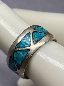 lot 2B image: Vintage Sterling Silver 925 Turquoise Inlay Ring Size 3