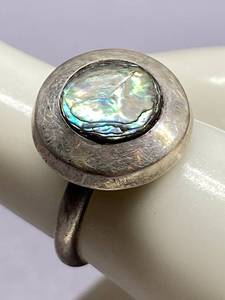 lot 3B image: Vintage Sterling Silver 925 Abalone Ring Mexico Size 4.75