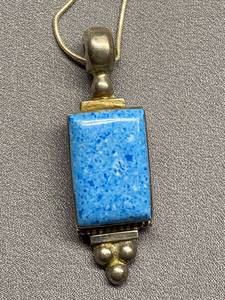 lot 12B image: Vintage Mexican .925 Sterling Silver Blue Stone Pendant Necklace