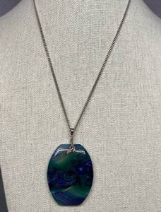 lot 14B image: Artistic Blue-Green Stone Sterling Silver 925 Pendant Necklace
