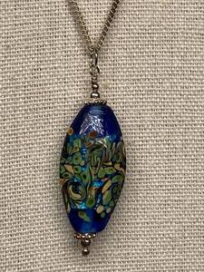 lot 20B image: Art Glass Pendant Necklace Sterling Sterling 925 Chain