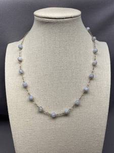 lot 29B image: Blue Lace Agate Bead Necklace 925 Sterling Silver