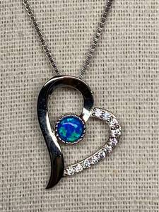 lot 34B image: Sterling Silver 925 Heart Pendant Necklace with Opal