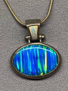 lot 35B image: Vibrant Opal Pendant in Sterling Silver 925 Necklace