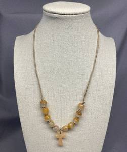 lot 73B image: Stone Bead Necklace with Cross Pendant