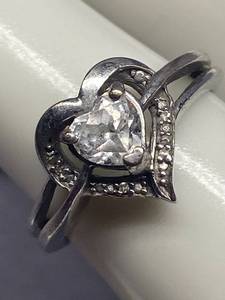 lot 78B image: Sterling Silver Heart Ring with Gemstone, 925