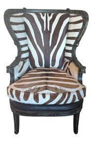 lot 15 image: Zebra Print Wingback Club Chair