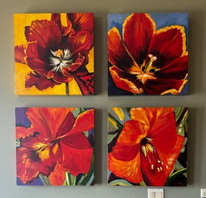 lot 11 image: Four Vibrant Floral Original Paintings by Selina Taylor