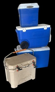 lot 130 image: Five Coolers by Ozark Trail, Rubbermaid and Coleman