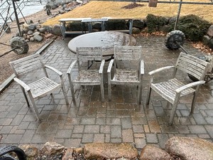 lot 158 image: Four Teak Patio Chairs