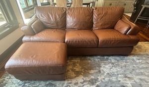 lot 10A image: Divani Chateau d Ax Leather Sofa  Couch with Ottoman
