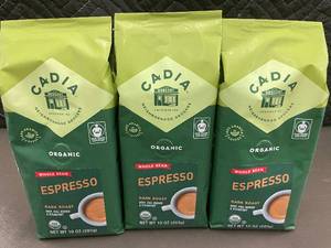 Set of 3 Cadia Organic Whole Bean Espresso Coffee Bags 10 oz Each