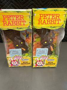 2 Palmer Peter Rabbit Hollow Milk Chocolate Bunnys with Storybook
