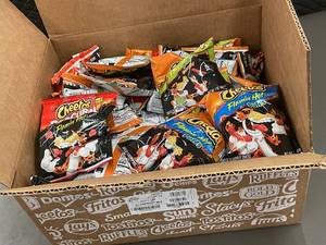 lot 104 image: Box of 40 Assorted Flamin Hot Cheetos Snacks