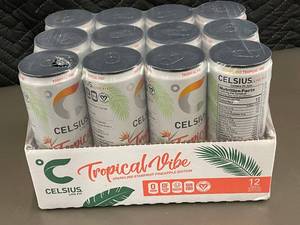 lot 254 image: 12-Pack Celsius Tropical Vibe Sparkling Drink, 12 Fl Oz Cans