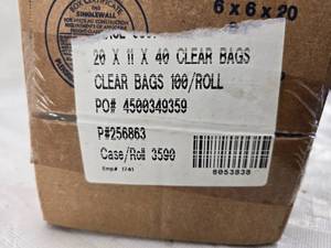 lot 100 image: Box of Heavy Duty Clear Plastic Bags, 20x11x40, Roll of 100 Bags