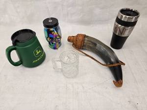 lot 30 image: Misc. Mugs and Horn Flask
