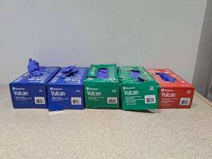 lot 57 image: 5 BOXES OF ASSORTED MEDICOM VULCAN NITRILE GLOVES ( 1MED, 2 LARGE, 1 X-LARGE)