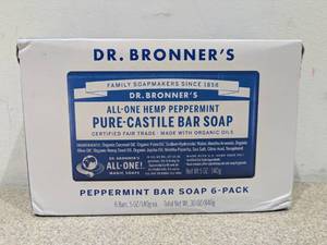lot 48 image: NEW DR. BRONNERS 6 PACK PEPPERMINT BAR SOAP
