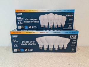 lot 98 image: 2 BOXES OF FEIT ELECTRIC 65W60W LED BULBS (6 PER PACK)