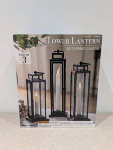 lot 103 image: EVERGREEN TOWER LANTERN LED TAPERED CANDLE (BLACK)