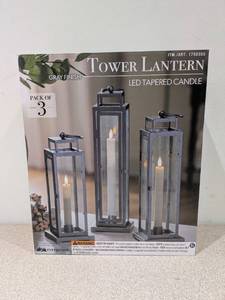 lot 106 image: EVERGREEN TOWER LANTERN LED TAPERED CANDLE (GRAY)