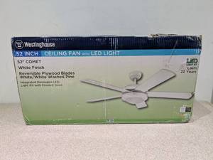 lot 110 image: NEW WESTINGHOUSE 52 CEILING FAN W LED LIGHT
