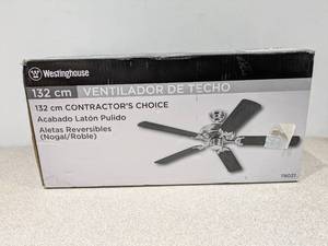 lot 111 image: NEW WESTINGHOUSE 52 CEILING FAN (POLISHED BRASS FINISH)