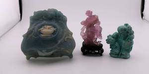 lot 60 image: Chinese Stone Carved Lot  - Jewelry Box, Statue 