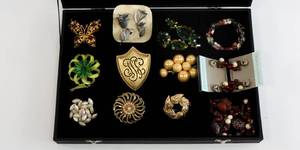 lot 67 image: Costume Jewelry Earring, Pin & Pendant Lot