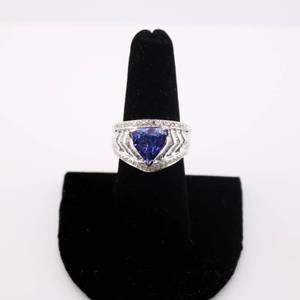 lot 14 image: 14k White Gold Ladies Tanzanite and Diamon Accent Ring