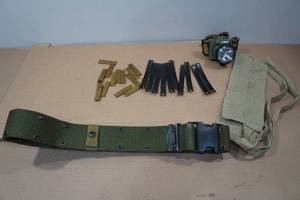 lot 36 image: Vintage Military Ammo Pouch, Stripper Clips, Headlamp