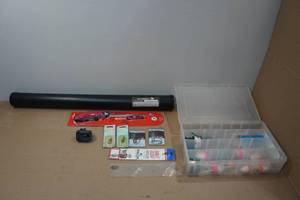 lot 52 image: Assorted Fishing -Tackle Box with Tackle, Pole Storage