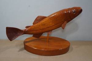 lot 74 image: Vintage Hand Carved Wood Fish Dated 1983