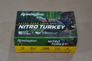lot 185 image: 10 Remington Nitro Turkey 12 Gauge 2-34 4 Shot Shotshells