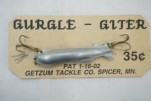 lot 123 image: Vintage Gurgle-Glitter. Getzum Tackle Co. Spicer MN