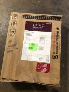 lot 35 image: Home Decorators Collection 24 in. W x 30 in. H Rectangular Aluminum Medicine Cabinet with Mirror customer return see pictures