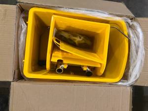 lot 40 image: 5 Gal. Yellow Plastic Steel Janitor Mop Bucket with Down Press Wringer and Wheels customer return see pictures
