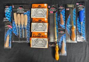 lot 30 image: Woodworking Tool Collection Chisel Sets, Clamps, and Saws