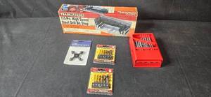 lot 38 image: Trademaster 115-Piece High Speed Steel Drill Bit Set with Chuck Key and More