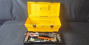 lot 44 image: Yellow Toolbox with Assorted Hand Tools