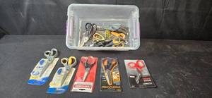 lot 52 image: Collection of Scissors and Shears in Storage Bin