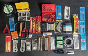 lot 68 image: Comprehensive Tool Collection Including Drill Bits, Stainless Steel Washers, and Razor Blades